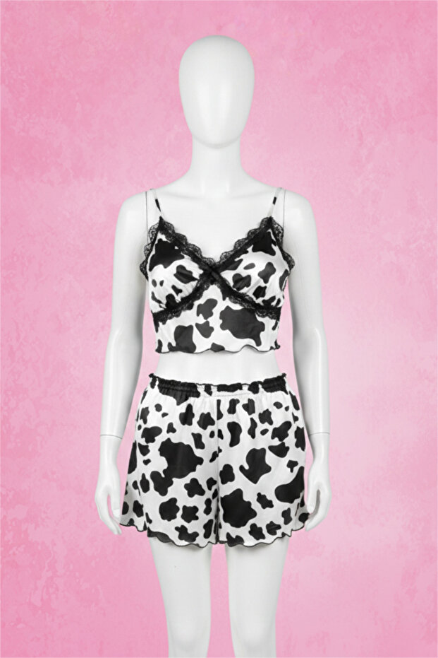 İnek Desenli Şortlu Pijama Takımı - 1