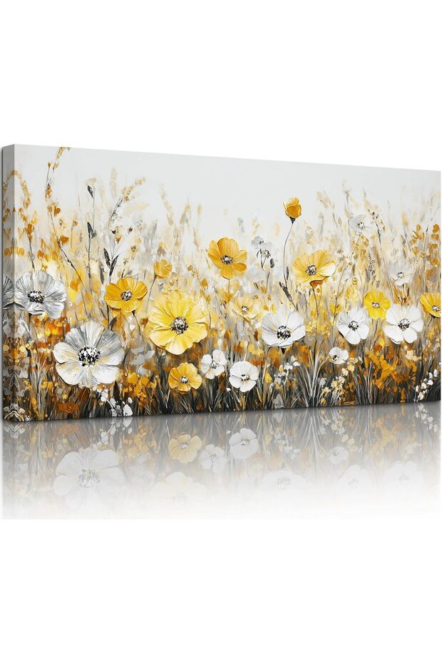 Golden Silver Flowers Wall Art (60x120 cm Framed) – Elegant Floral Painting