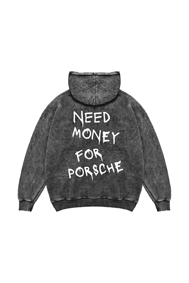 Need Money for Porsche Printed Oversized Unisex Washable Black Hoodie