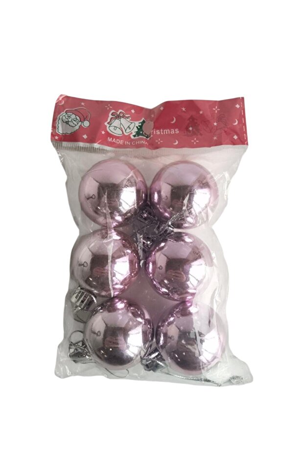Christmas Ball Ornament Shiny Pink 4cm Set of 6
