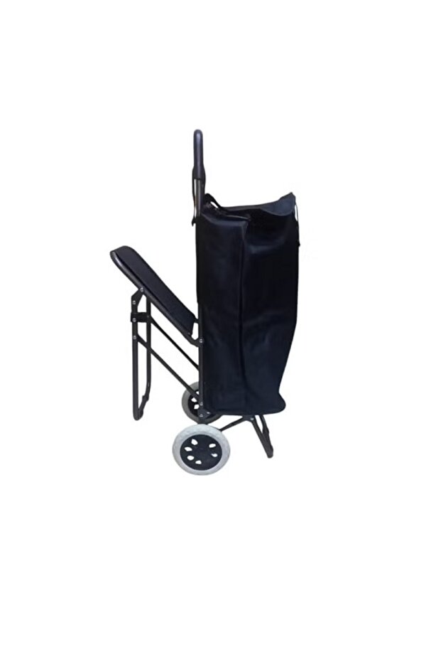 A shopping trolley with a black canvas bag and a sturdy metal frame with a comfortable top handle. The trolley features - 5