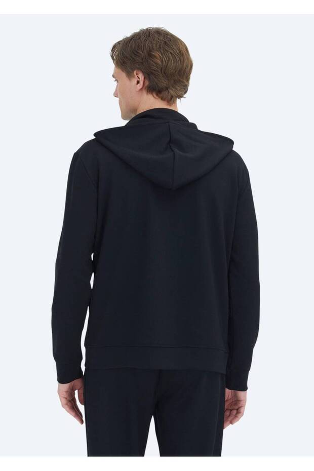 Siyah Kapüşonlu Düz Sweatshırt - 6