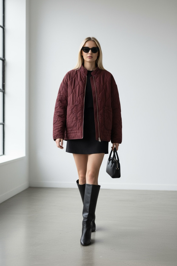 Burgundy Brown Quilted Coat