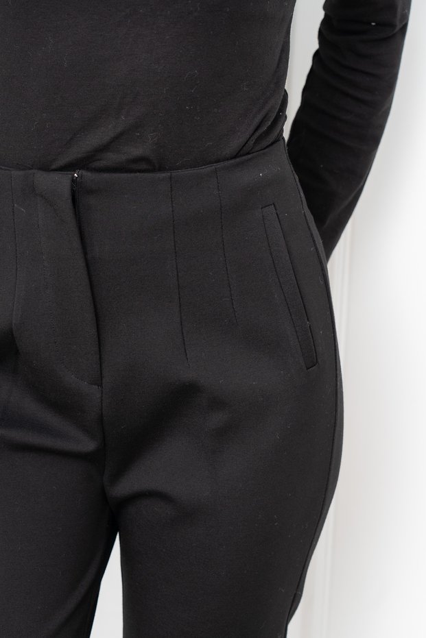Women's Black High Waist Vivian Double-Pleated Trousers Comfortable Daily Office Stylish 30318