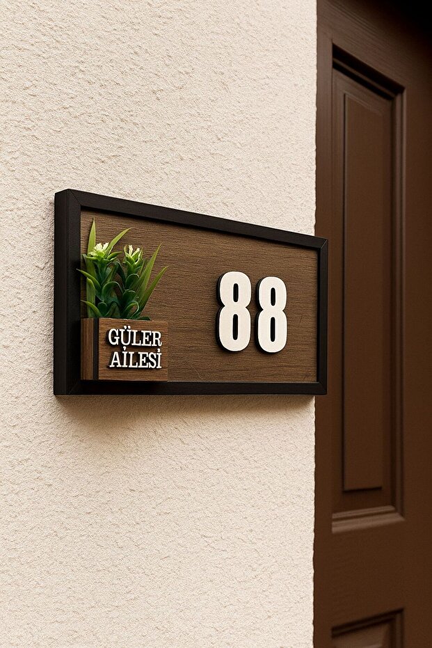 Kişiye Özel Ahşap Çiçekli Kapı Numarası Kapı Süsü - 1