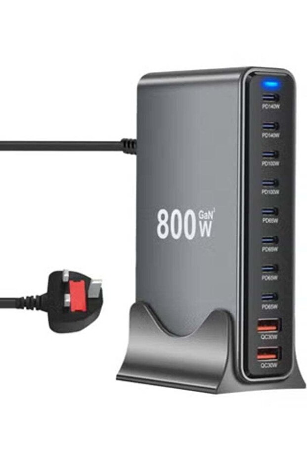 شاحن جانا السريع USB-C بقوة 800 واط - وحدة شحن متعددة الأجهزة بـ 8 منافذ