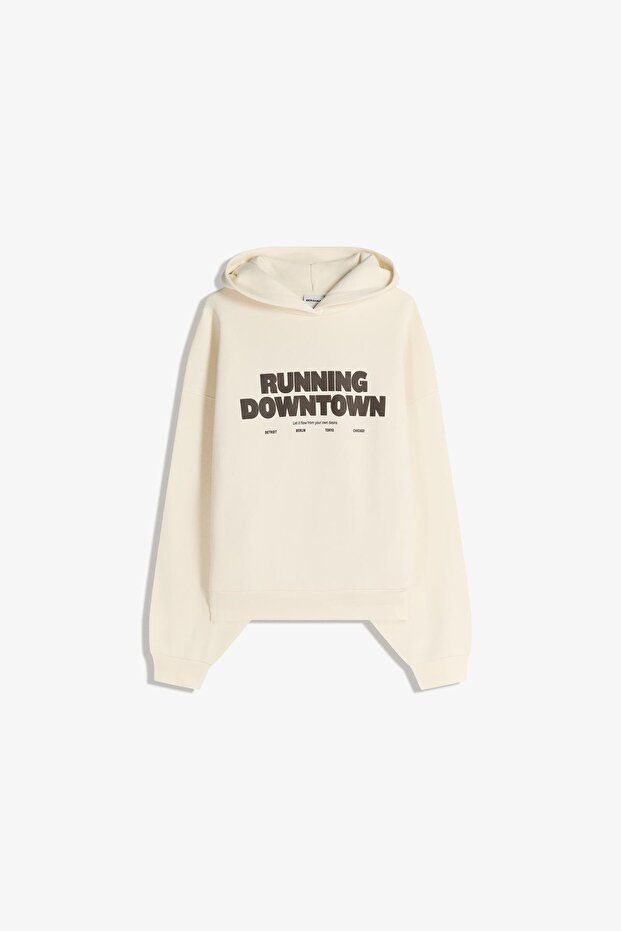 Oversize baskılı kapüşonlu sweatshirt - 2