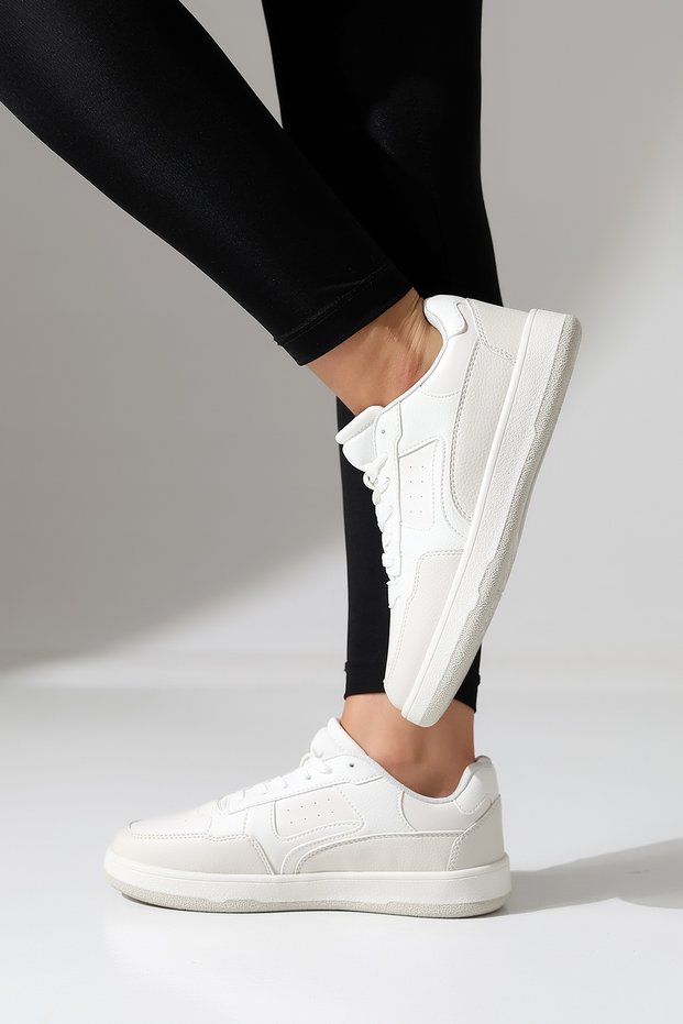 Women's White Leather Sneaker | Daily Comfortable Flat Sole Sports and Walking Shoes