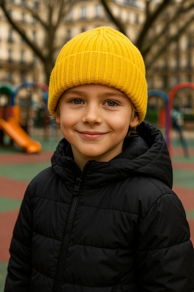 Yellow Corded Fabric Wool Boy's Beret 7-12 Years Old