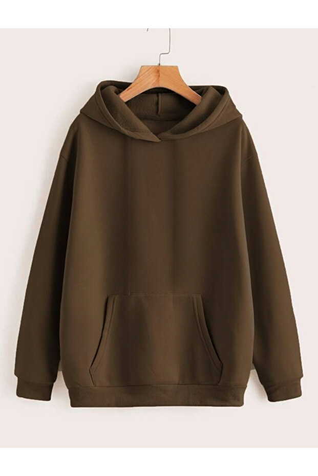 Men's Thick Coffee Color Hooded Three Thread Sweatshirt Hoodie Cotton