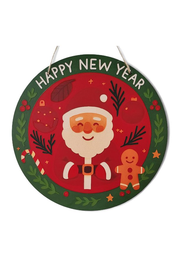 Santa Claus and Cookie Man Door and Wall Ornament Happy New Year