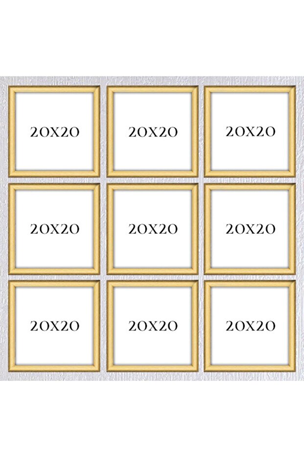 إطار مكون من تسعة قطع مقاس 20×20 (بدون ملصق) - إطار ذهبي - إطار مربع - زاوية الذكريات