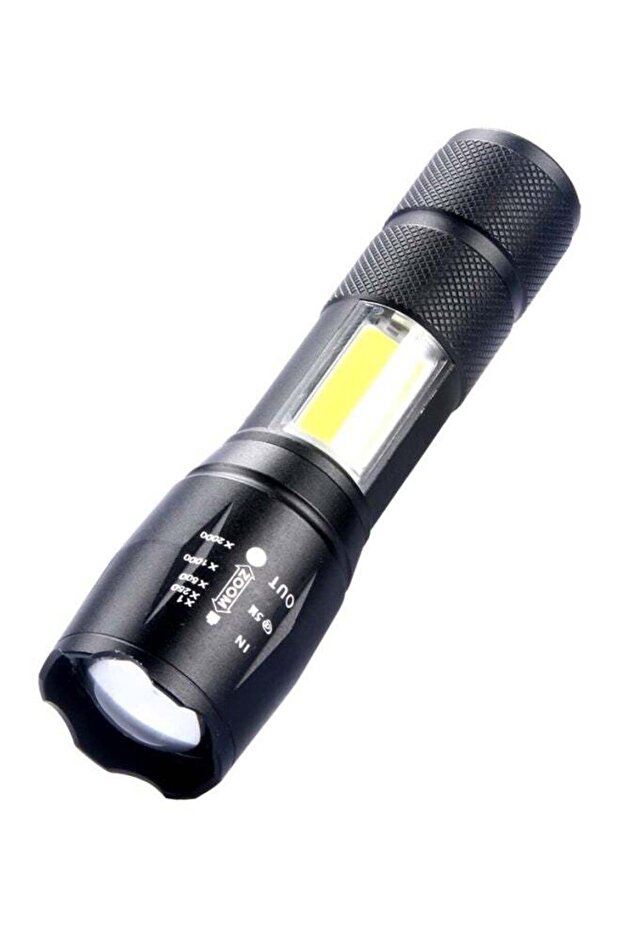 مصباح يدوي LED قابل لإعادة الشحن بمنفذ USB T6+COB بأربعة أوضاع، أسود