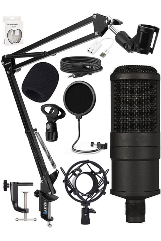 König Bm800 New Black Condenser Microphone Stand 7.1 Sound Card Recording Live Broadcast Rgb Gamer Set