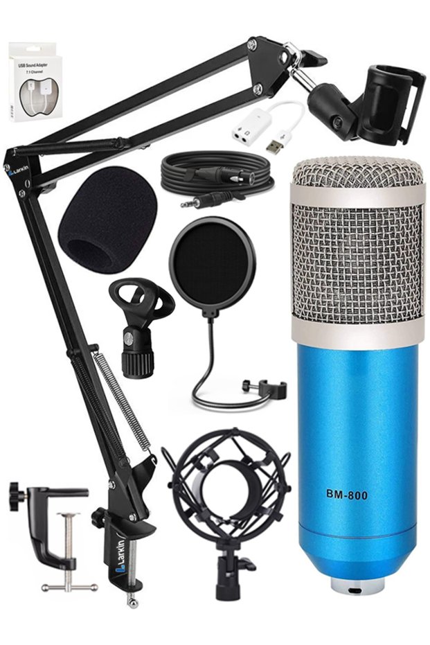 König Bm800 New Black Condenser Microphone Stand 7.1 Sound Card Recording Live Broadcast Rgb Gamer Set