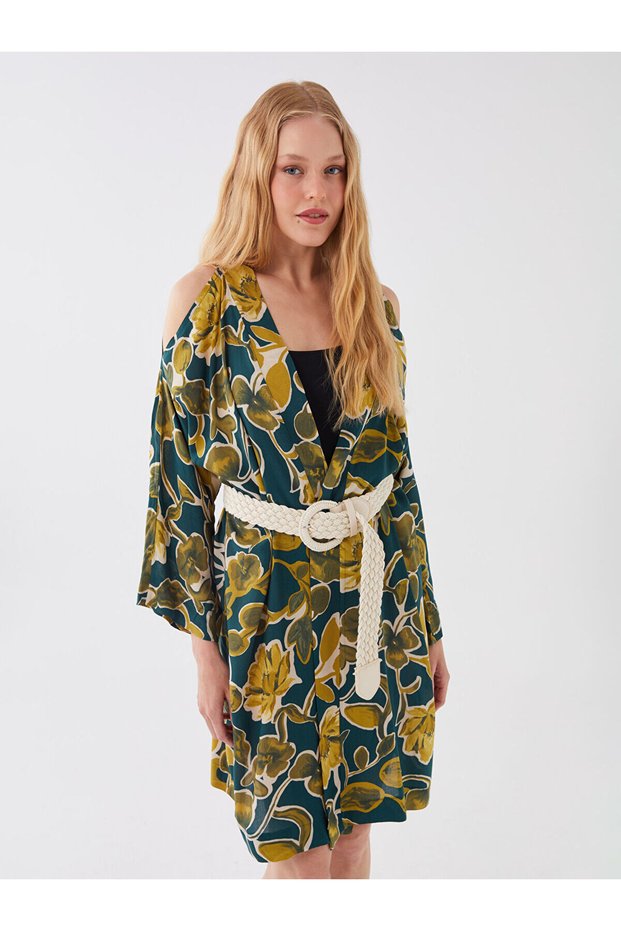 Alita City with a Difference, Lcw Dream Green Voile Printed Knee Length Women's Kimono