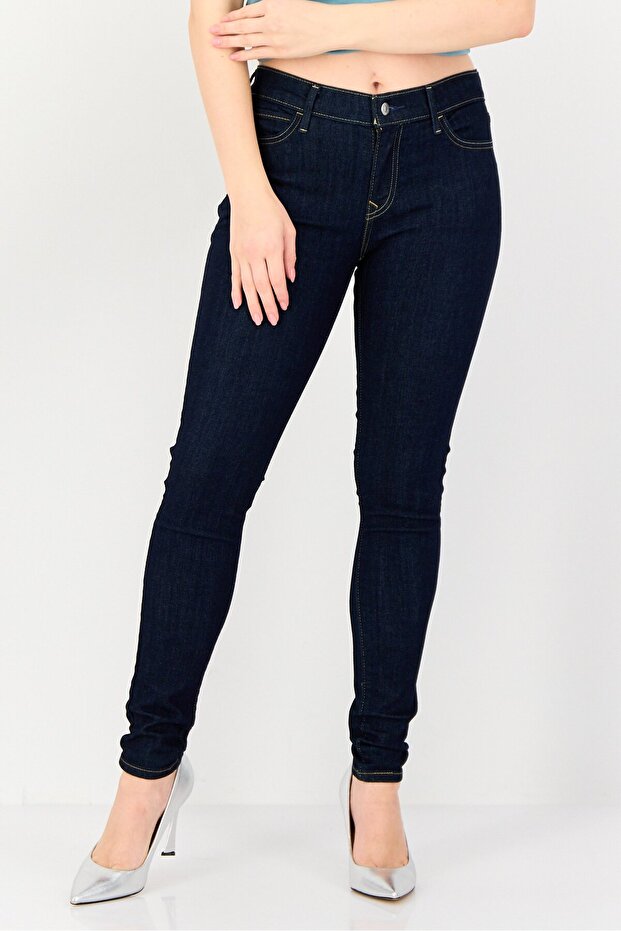 Women Skinny Fit Washed Denim Jeans, Navy