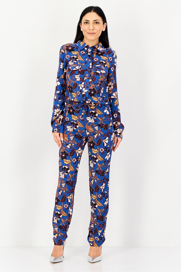 Women Floral Print Long Sleeve Jumpsuit, Multicolor