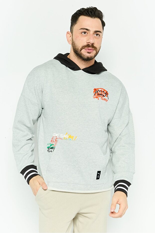 Men Sportswear Fit Long Sleeve Outdoor Hoodie, Black/Grey