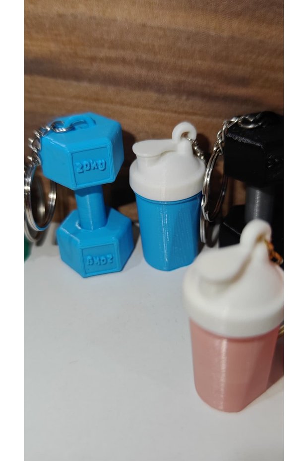 Sports Themed Dumbbell & Shaker Keychain Set That Makes Sound When Shaken | Multi-Colored Bag Ornament