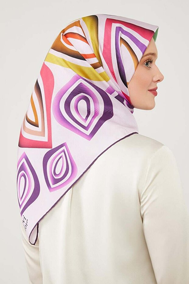 وشاح حريري نقي بنمط قطرات الأرجواني - 1