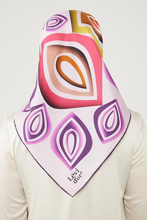 وشاح حريري نقي بنمط قطرات الأرجواني - 4