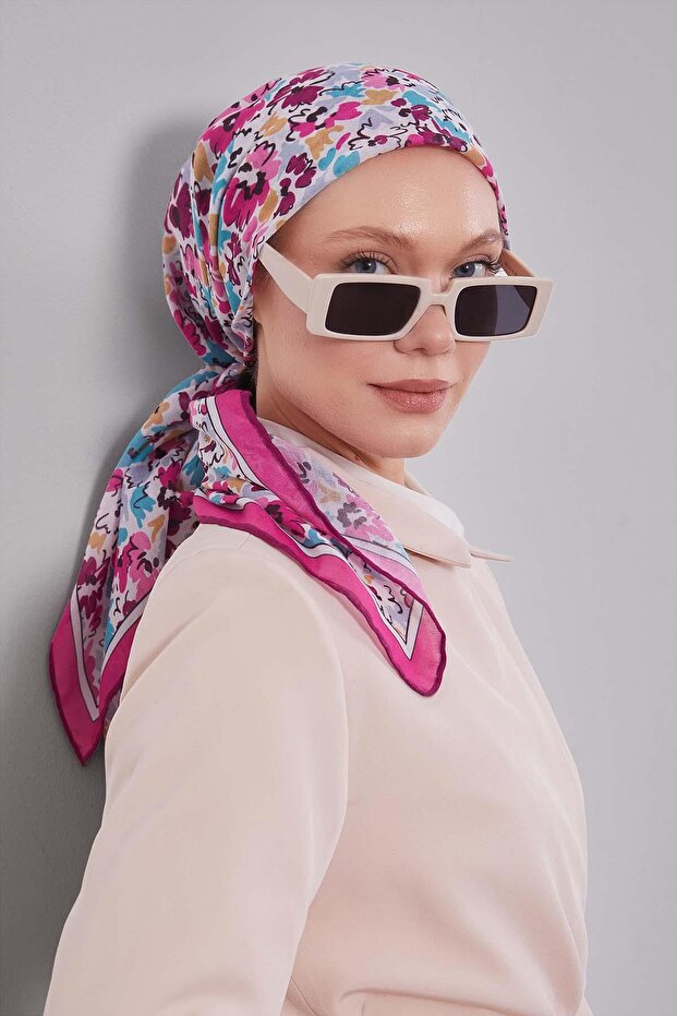 Fuchsia Mixed Floral Pattern Soft Scarf - 2