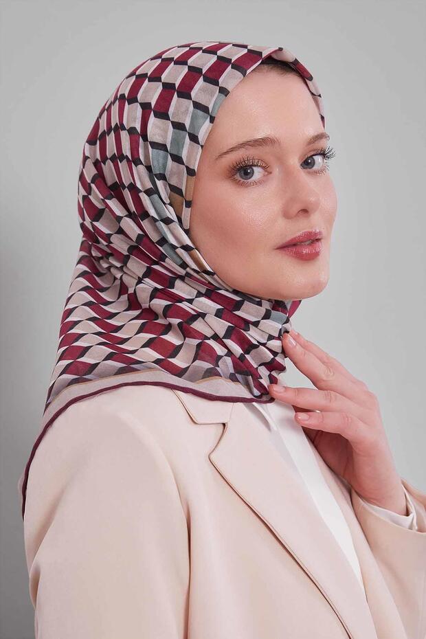 وشاح ناعم بنمط مكعب بورجوندي - 1