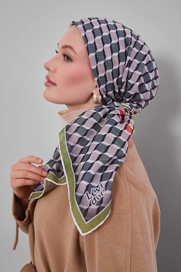 Green Cube Pattern Soft Scarf - 1