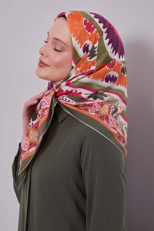 Khaki Ethnic Pattern Cotton Scarf