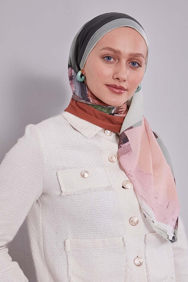 وشاح قطني بنمط مختلط باللون البني الشوكولاتة - 2