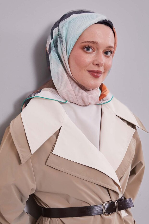 وشاح قطني بنمط مختلط باللون البني المر - 1