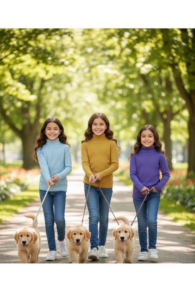Unisex Children Long Sleeve Full Turtleneck Corded Fabric Kaskorse Cotton Sweater Body 3 Pieces Turquoise Purple Mustard