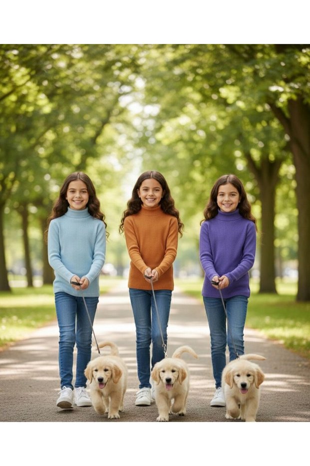 Unisex Children's Long Sleeve Full Turtleneck Corded Fabric Kaskorse Cotton Sweater Body 3 Pieces Turquoise Purple Orange