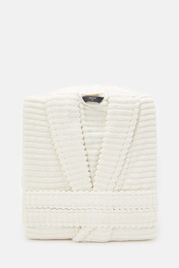 Cream Ribbed Bathrobe - 4