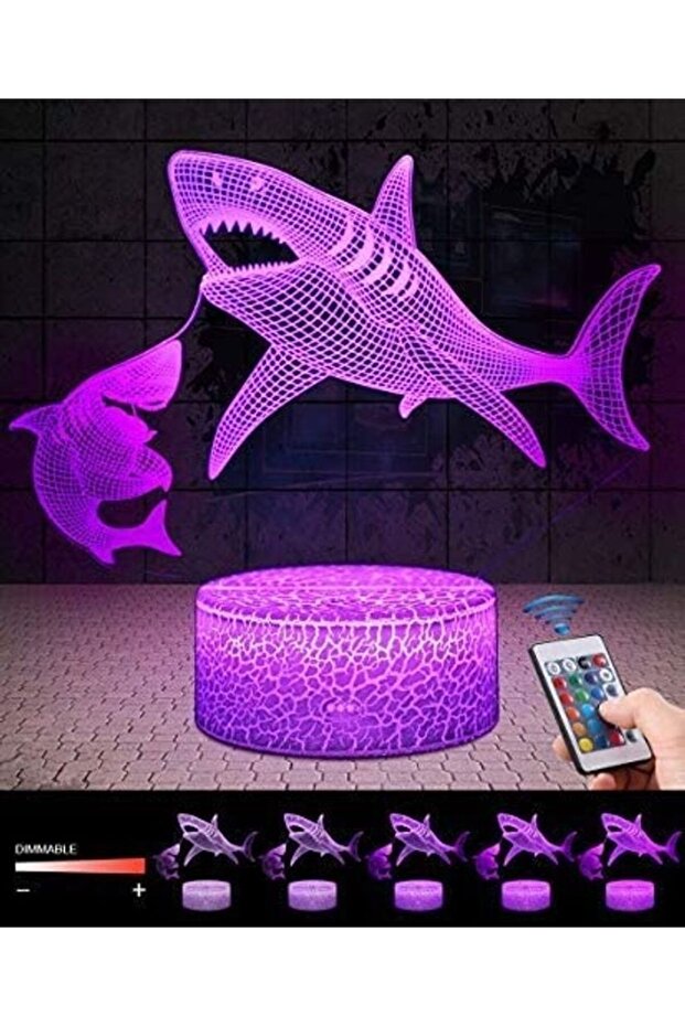 مصباح طاولة ثلاثي الأبعاد LED على شكل سمكة قرش ليلية قابل للتعتيم، مصباح طاولة مجسم بصري، عمل فني، تأثير رؤية، ضوء ليلي مع