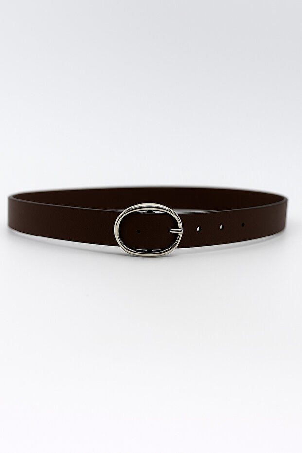 Women's Oval Buckle Black Belt – Stylish Everyday and Jeans Matching Leather-Look Belt