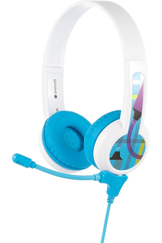 ONANOFF StudyBuddy Kids On-Ear Headphones, Volume-Limited 85dB, Detachable Mic, Blue