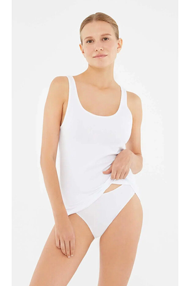 Kadın Geniş Yaka - Kalın Askılı, Basic % 95 Cotton 2'li Atlet - 1