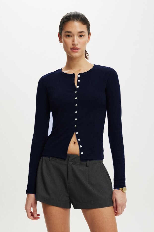 Navy Blue Slim Fit Button Women's Cardigan Mg2580