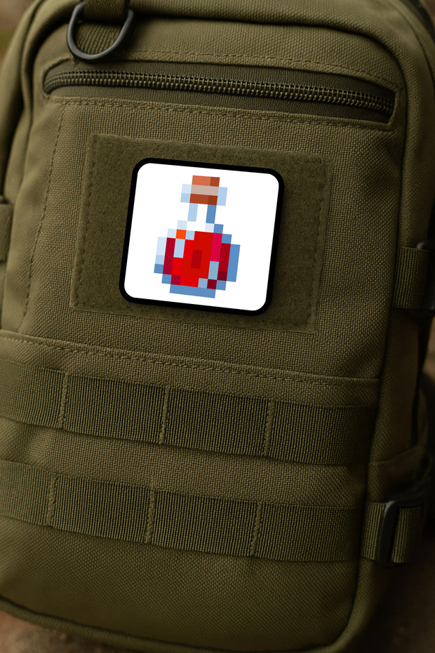 ملصق / شارة / شعار بتصميم زجاجة الإكسير الأحمر على طراز بيكسل - 2