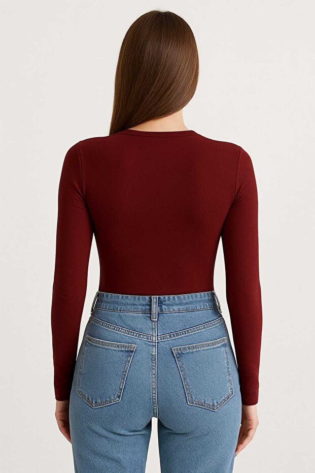 طاقم الرقبة الأساسية طويلة الأكمام الجسم - 5