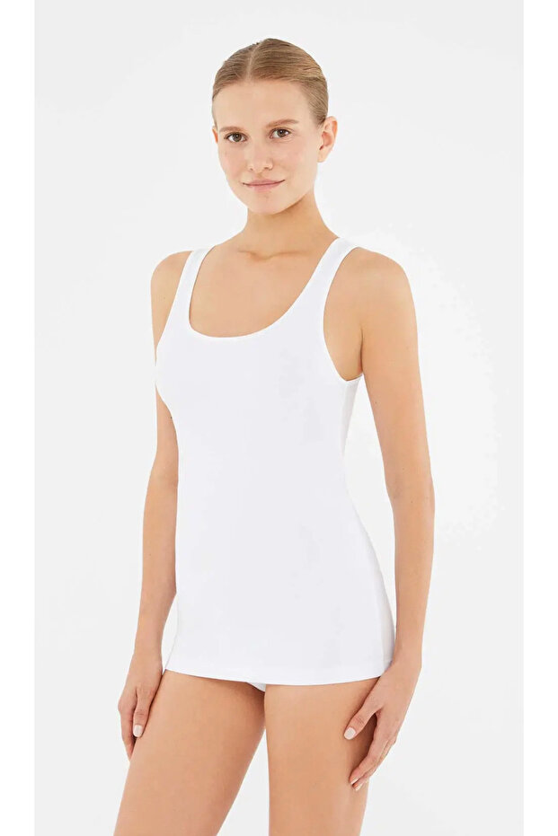 Kadın Geniş Yaka - Kalın Askılı, Basic % 95 Cotton 2'li Atlet - 4