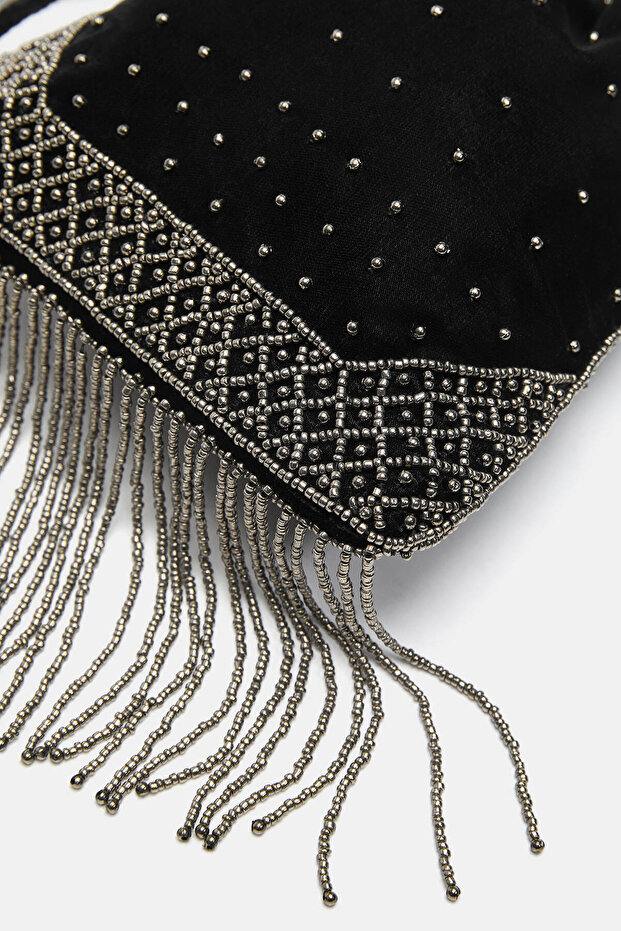 Kadife boncuklu çanta - 4