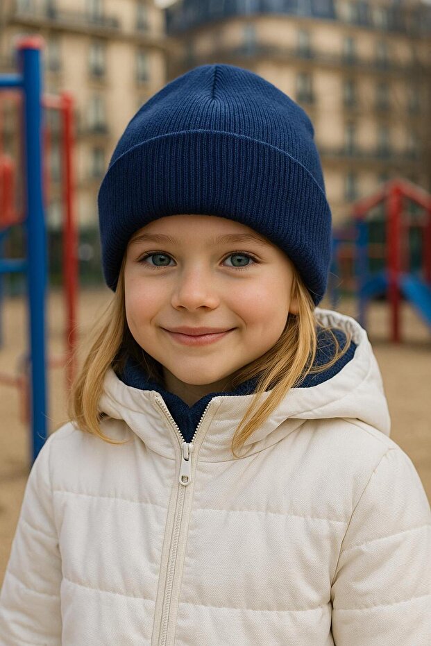 Navy Blue Basic Girl's Beret 7-12 Years Old