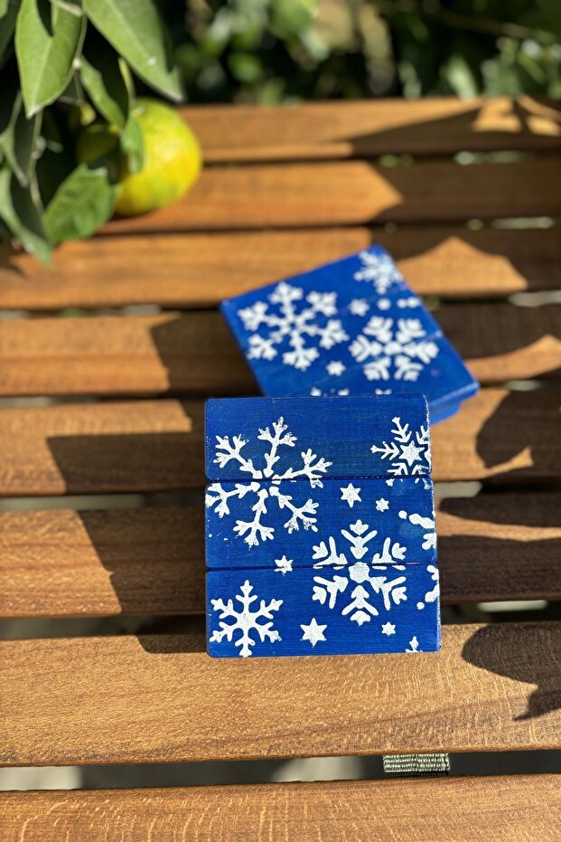 Leftover - New Year's Themed - Set of 2 Coasters - Snowflakes - Blue