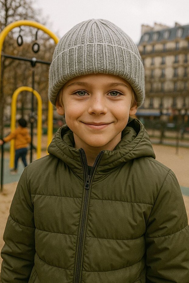 Gray Corded Fabric Wool Boy's Beret 7-12 Years Old