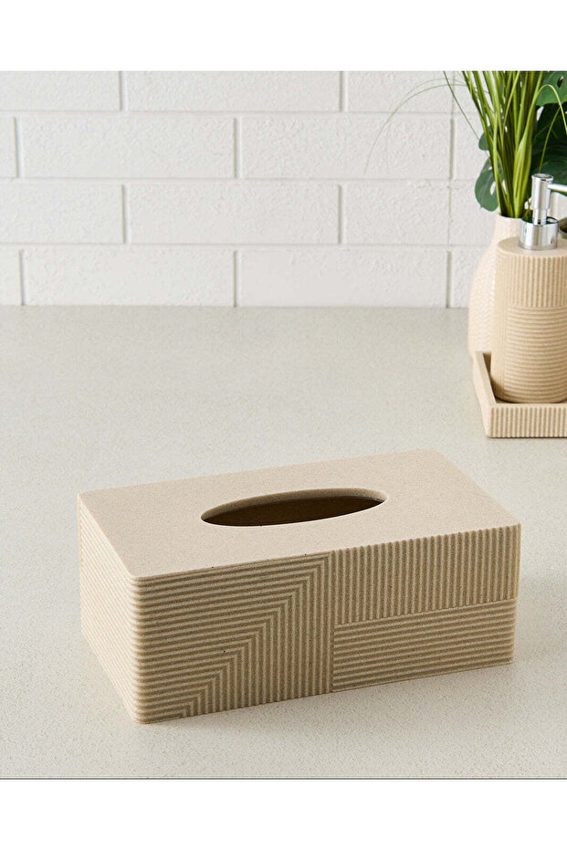 غطاء علبة مناديل مستطيل مضلع باللون البيج