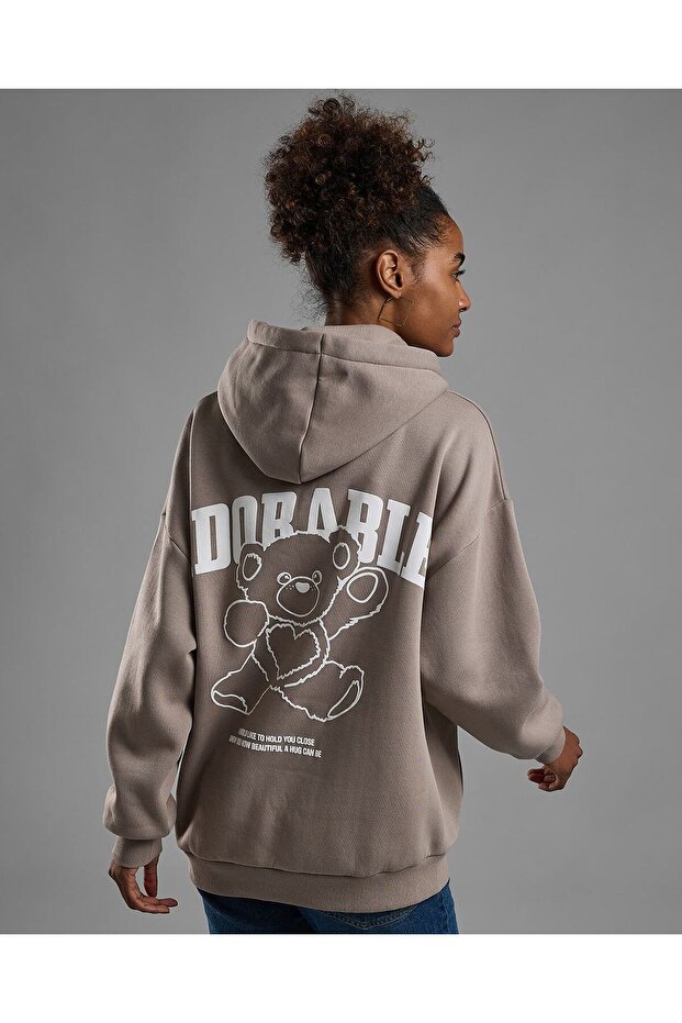 Printed Oversized Hoodie with Long Sleeves