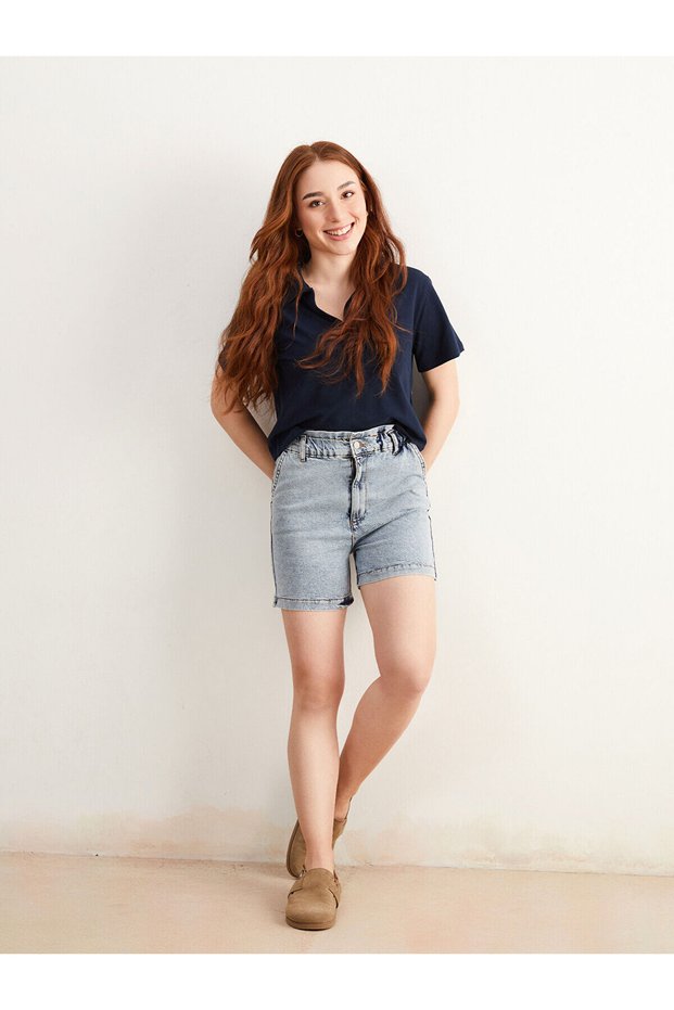 Blue Petite Standard Fit Women's Jean Shorts